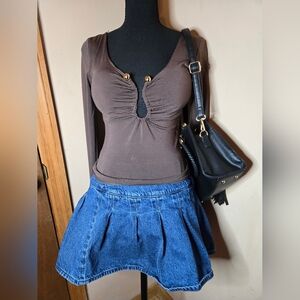 Y2K OUTFIT BUNDLE Denim Mini Skirt With Tight Fitted Top With Bebe Purse Skirt 2